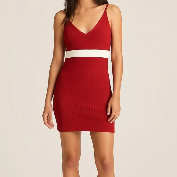 NWT! Simons | Size L | Red Ribbed Stretch Dress - Picture 1 of 8
